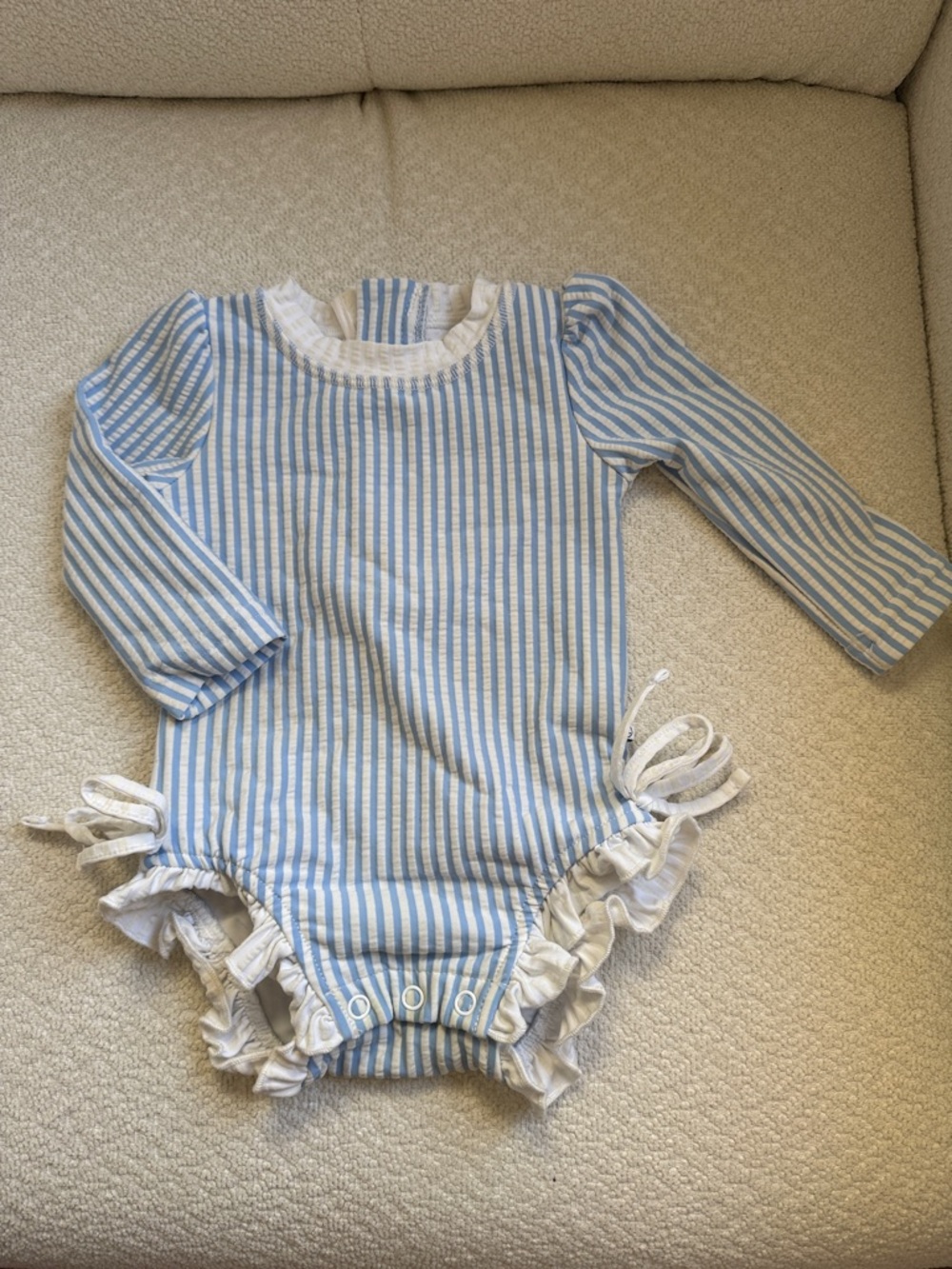 Blue & White Striped Ruffle One-Piece for Kids